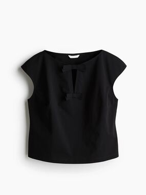 H&M Women’s Black Bow-Front Cap Sleeve Blouse NWOT